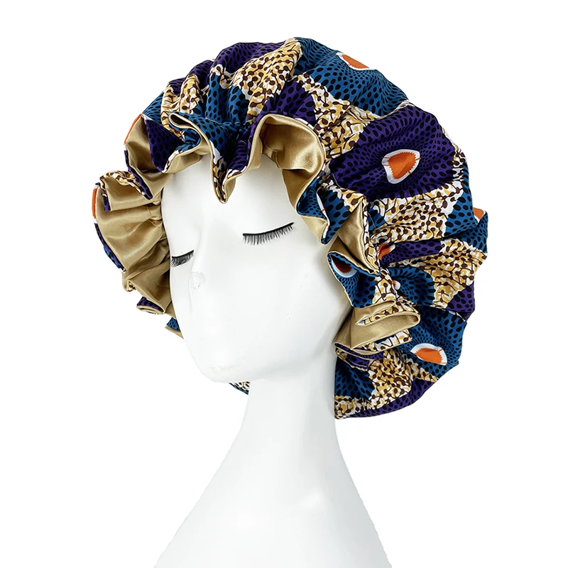 Double Layer Silky Satin Bonnet Women Sleeping Cap Large Reversible Satin Linned Night Sleep Headwrap Hat Hair Wrap Accessories