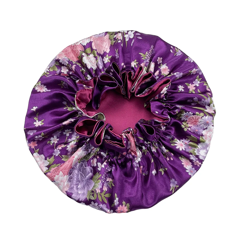 Double Layer Silky Satin Bonnet Women Sleeping Cap Large Reversible Satin Linned Night Sleep Headwrap Hat Hair Wrap Accessories