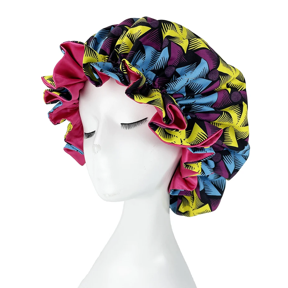 Double Layer Silky Satin Bonnet Women Sleeping Cap Large Reversible Satin Linned Night Sleep Headwrap Hat Hair Wrap Accessories