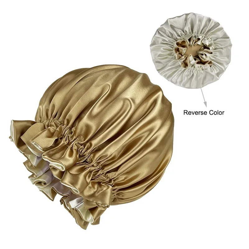 Double Layer Silky Satin Bonnet Women Sleeping Cap Large Reversible Satin Linned Night Sleep Headwrap Hat Hair Wrap Accessories