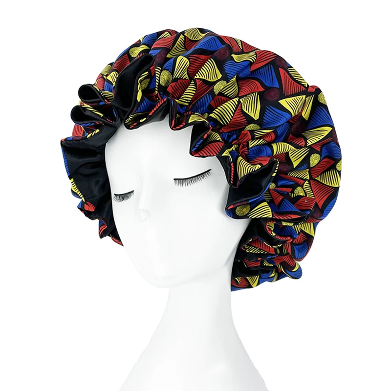 Double Layer Silky Satin Bonnet Women Sleeping Cap Large Reversible Satin Linned Night Sleep Headwrap Hat Hair Wrap Accessories