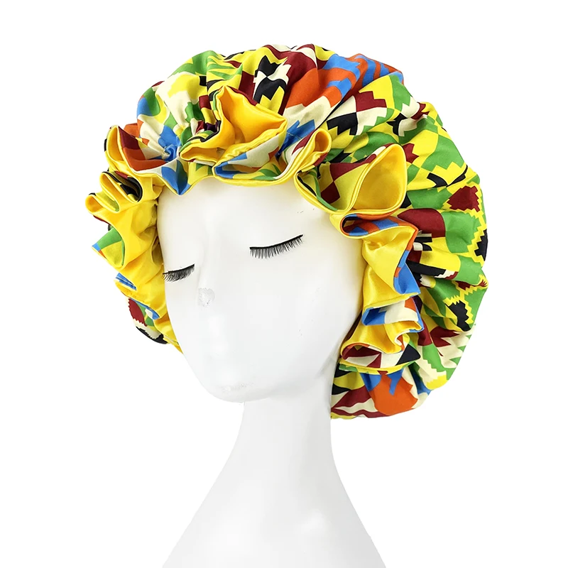 Double Layer Silky Satin Bonnet Women Sleeping Cap Large Reversible Satin Linned Night Sleep Headwrap Hat Hair Wrap Accessories