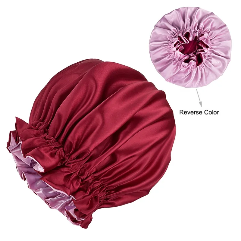 Double Layer Silky Satin Bonnet Women Sleeping Cap Large Reversible Satin Linned Night Sleep Headwrap Hat Hair Wrap Accessories