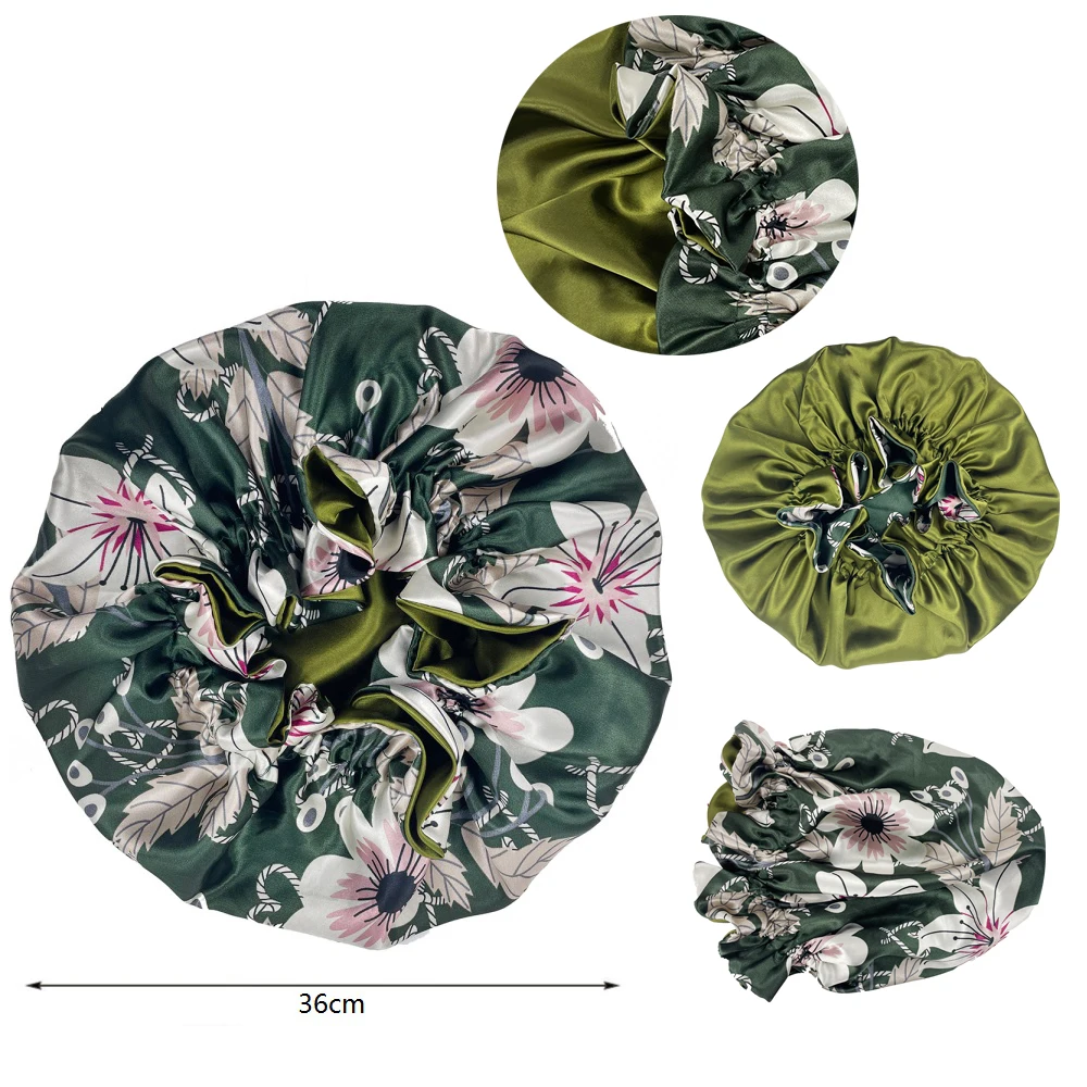 Double Layer Silky Satin Bonnet Women Sleeping Cap Large Reversible Satin Linned Night Sleep Headwrap Hat Hair Wrap Accessories