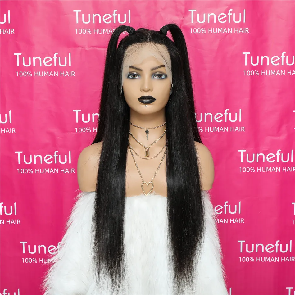 Tuneful 13x6 Lace Frontal Human Hair Wigs Straight 30 Inch Pre Plucked HD Lace Front Human Hair Wigs Glueless Wigs Ready To Wear