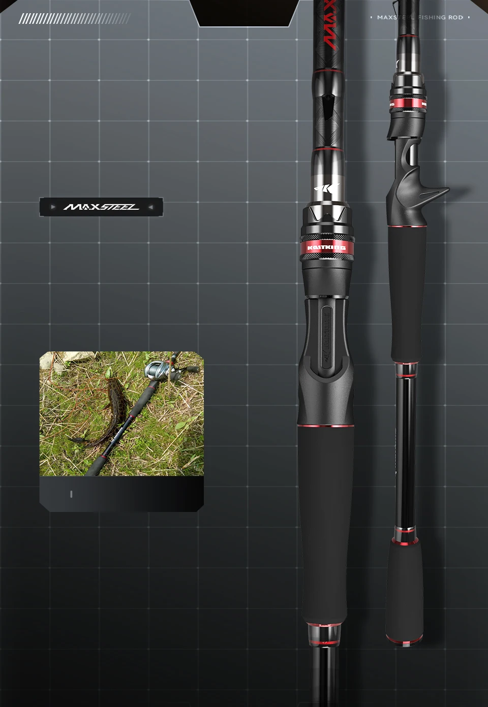 KastKing Max Steel Light Spinning Casting Fishing Rod with 24 Ton Carbon Fiber SiC Rings 1.80m 1.98m 2.13m 2.4m Silver Red Gray