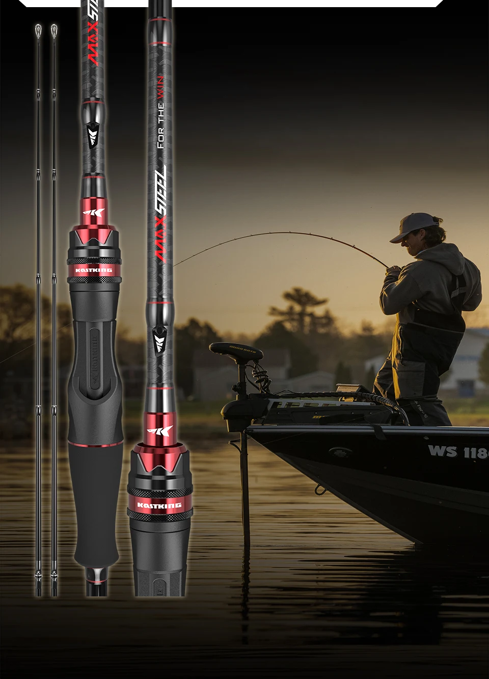 KastKing Max Steel Light Spinning Casting Fishing Rod with 24 Ton Carbon Fiber SiC Rings 1.80m 1.98m 2.13m 2.4m Silver Red Gray
