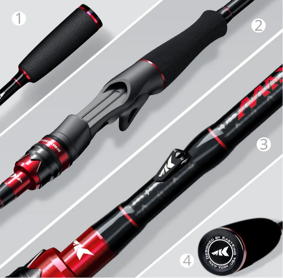 KastKing Max Steel Light Spinning Casting Fishing Rod with 24 Ton Carbon Fiber SiC Rings 1.80m 1.98m 2.13m 2.4m Silver Red Gray