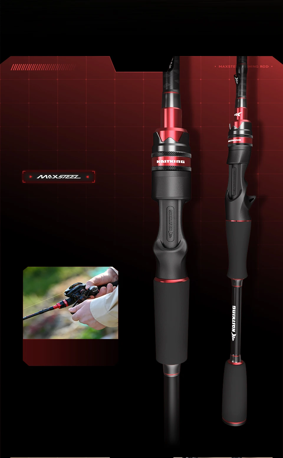 KastKing Max Steel Light Spinning Casting Fishing Rod with 24 Ton Carbon Fiber SiC Rings 1.80m 1.98m 2.13m 2.4m Silver Red Gray
