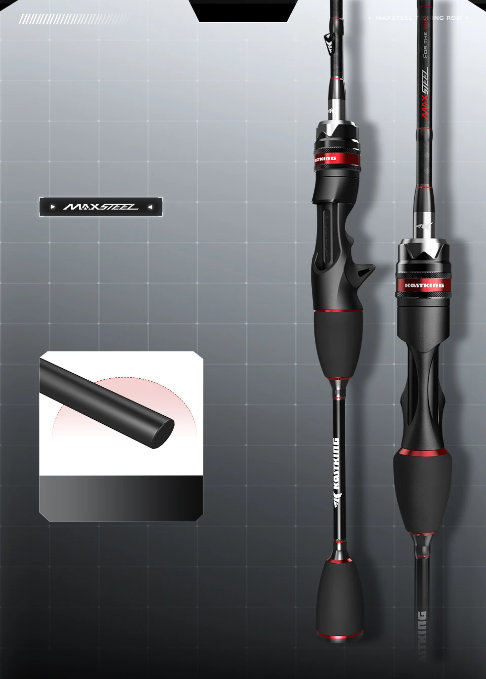 KastKing Max Steel Light Spinning Casting Fishing Rod with 24 Ton Carbon Fiber SiC Rings 1.80m 1.98m 2.13m 2.4m Silver Red Gray