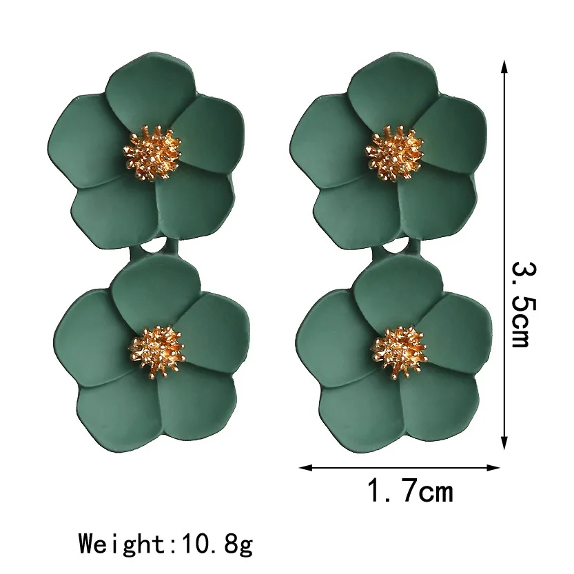 Korean Big Double Flower Drop Earrings for Woman Summer Beach Party Metal Statement Ear Boho Fashion Jewelry Girl Gift