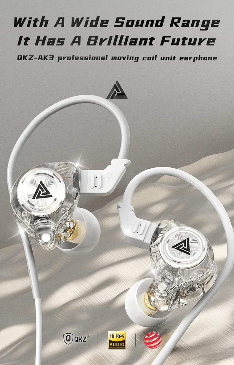 QKZ AK3 FiLe Wired Earphone with Microphone HiFi Music Monitor Bass Headphones Noise Cancelling Headset For Sport Gaming Earbuds