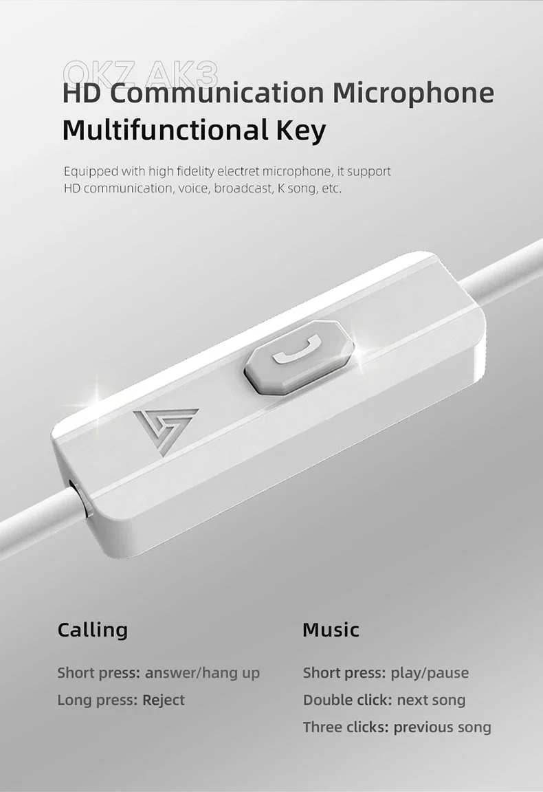 QKZ AK3 FiLe Wired Earphone with Microphone HiFi Music Monitor Bass Headphones Noise Cancelling Headset For Sport Gaming Earbuds
