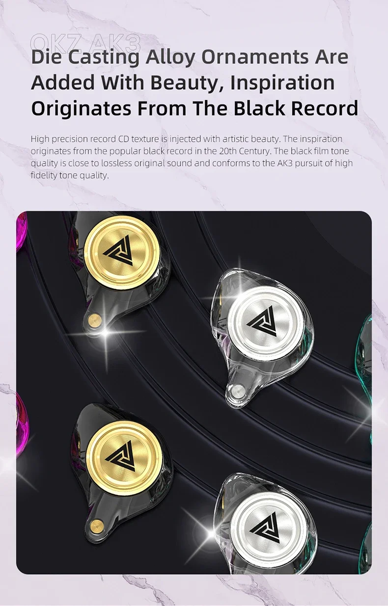 QKZ AK3 FiLe Wired Earphone with Microphone HiFi Music Monitor Bass Headphones Noise Cancelling Headset For Sport Gaming Earbuds