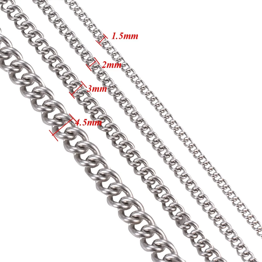 1Pc Stainless Steel Basic Link Chain Necklace 1.5/2/3/4.5mm Chain for DIY Pendant Necklace Jewelry Making