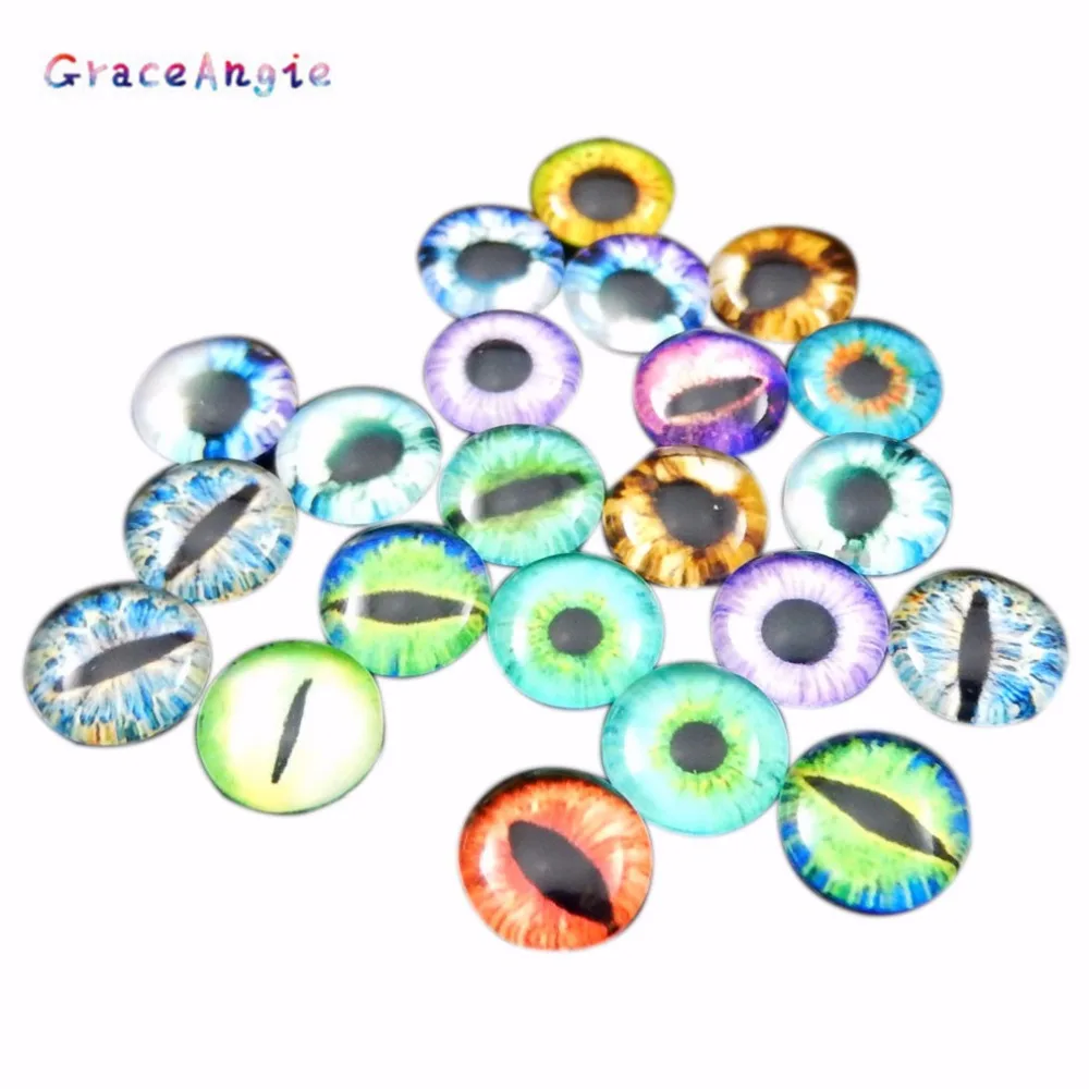 10-50PCS Glass Eyes Cabochons Round 6MM-30MM Round Dome Dragon Eye Dragon Cat Eye Toys DIY Jewelry Accessory MIX Pupil Eye Cameo