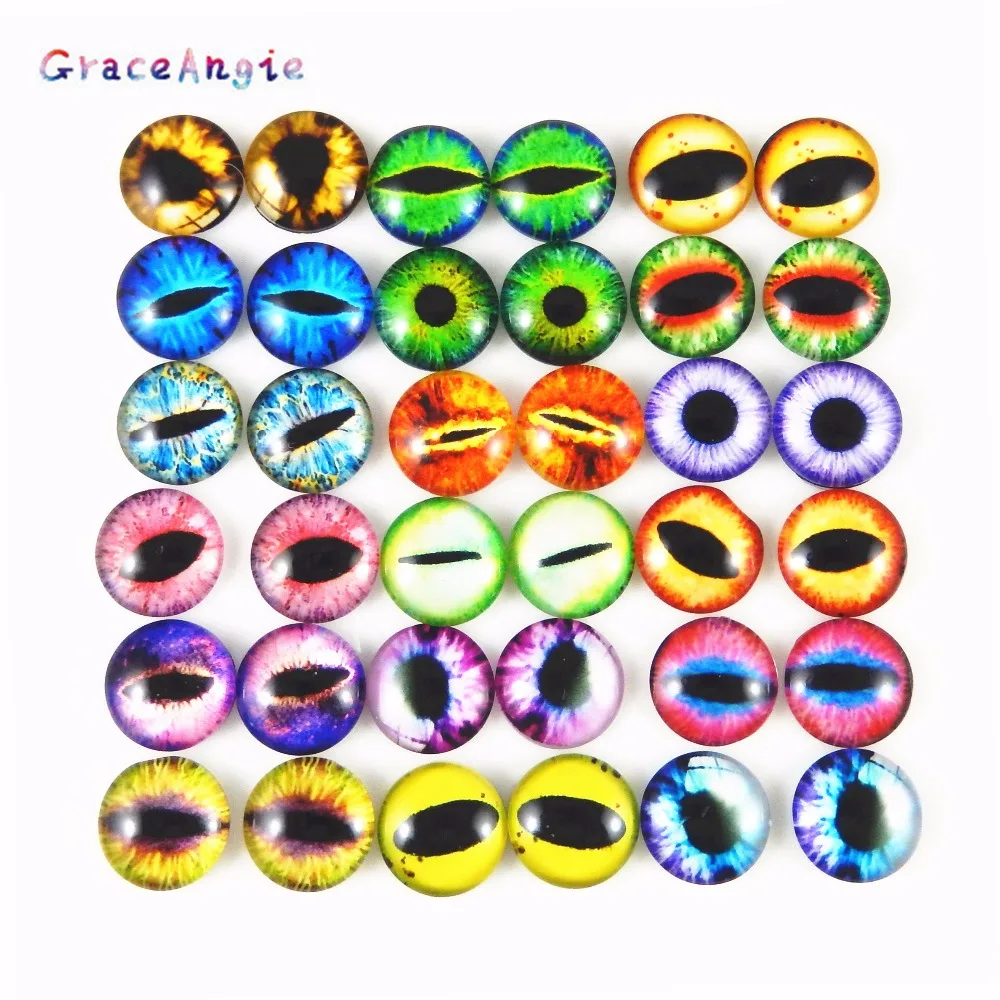 10-50PCS Glass Eyes Cabochons Round 6MM-30MM Round Dome Dragon Eye Dragon Cat Eye Toys DIY Jewelry Accessory MIX Pupil Eye Cameo