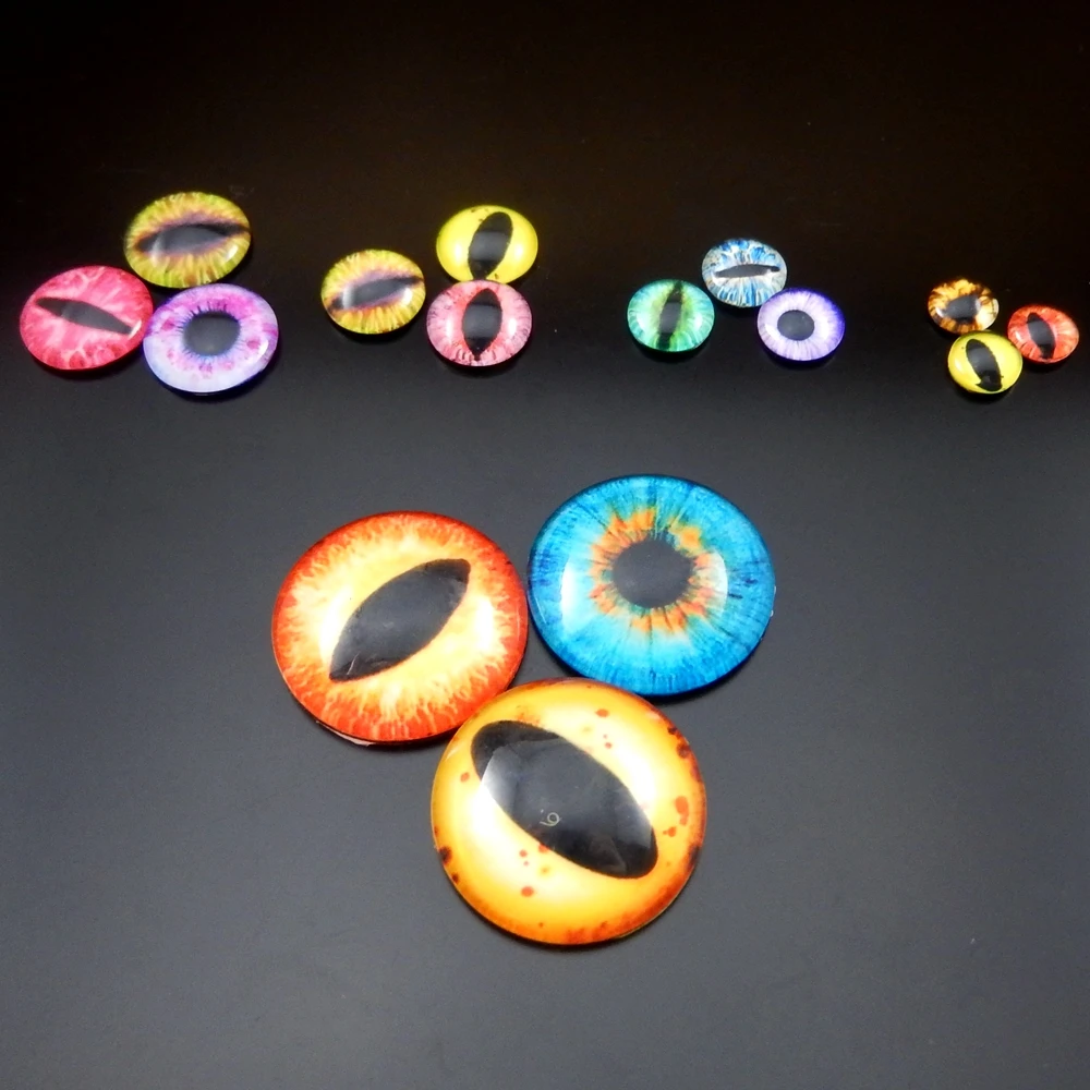 10-50PCS Glass Eyes Cabochons Round 6MM-30MM Round Dome Dragon Eye Dragon Cat Eye Toys DIY Jewelry Accessory MIX Pupil Eye Cameo