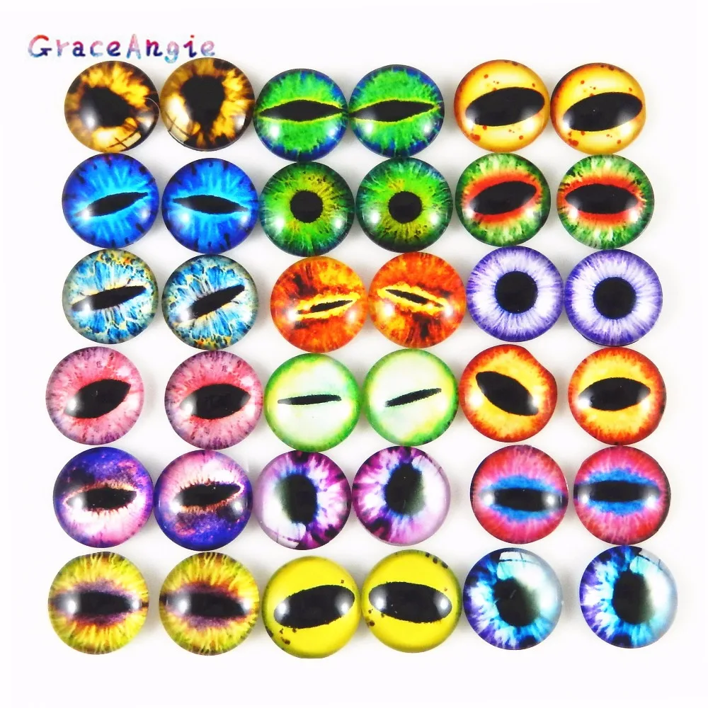 10-50PCS Glass Eyes Cabochons Round 6MM-30MM Round Dome Dragon Eye Dragon Cat Eye Toys DIY Jewelry Accessory MIX Pupil Eye Cameo