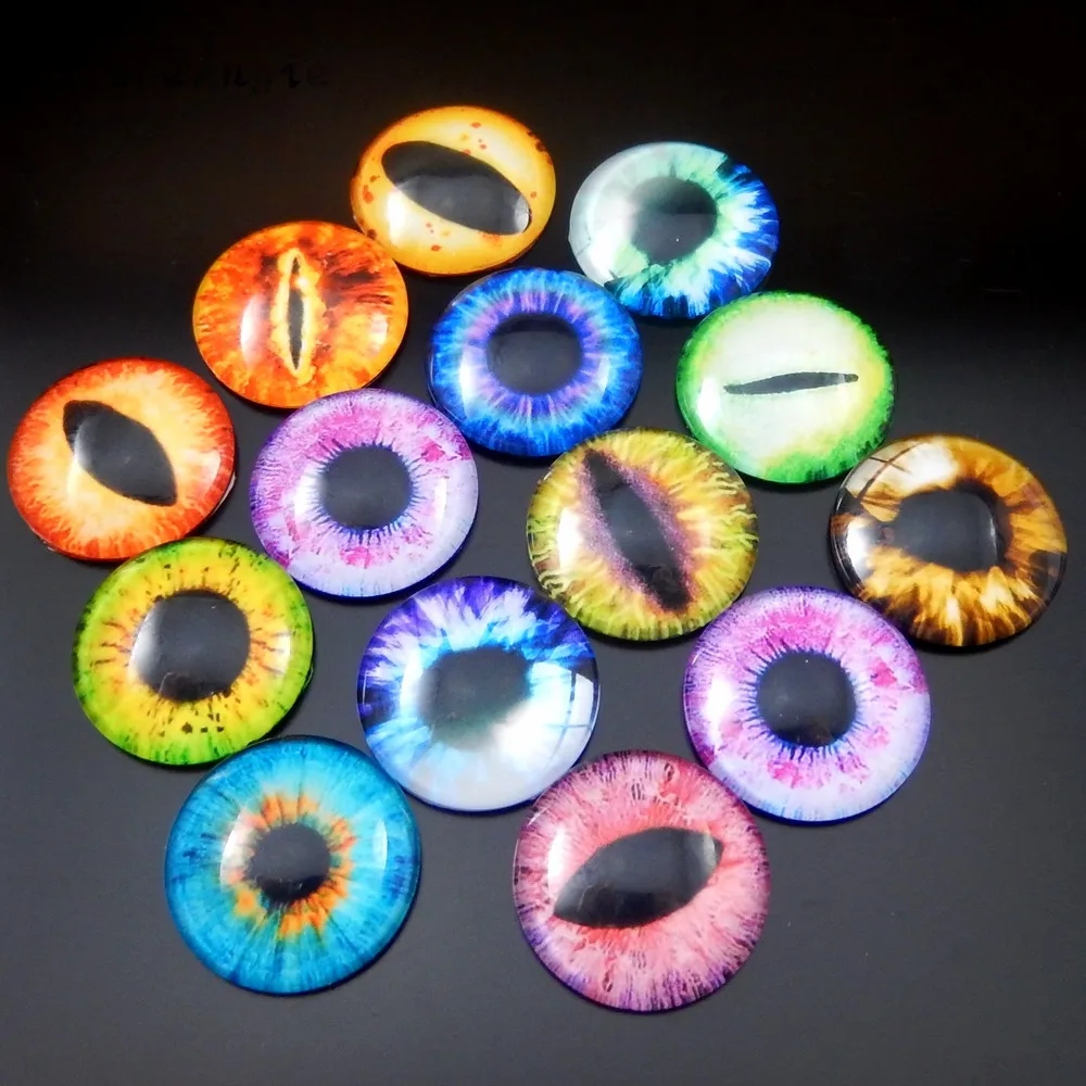 10-50PCS Glass Eyes Cabochons Round 6MM-30MM Round Dome Dragon Eye Dragon Cat Eye Toys DIY Jewelry Accessory MIX Pupil Eye Cameo