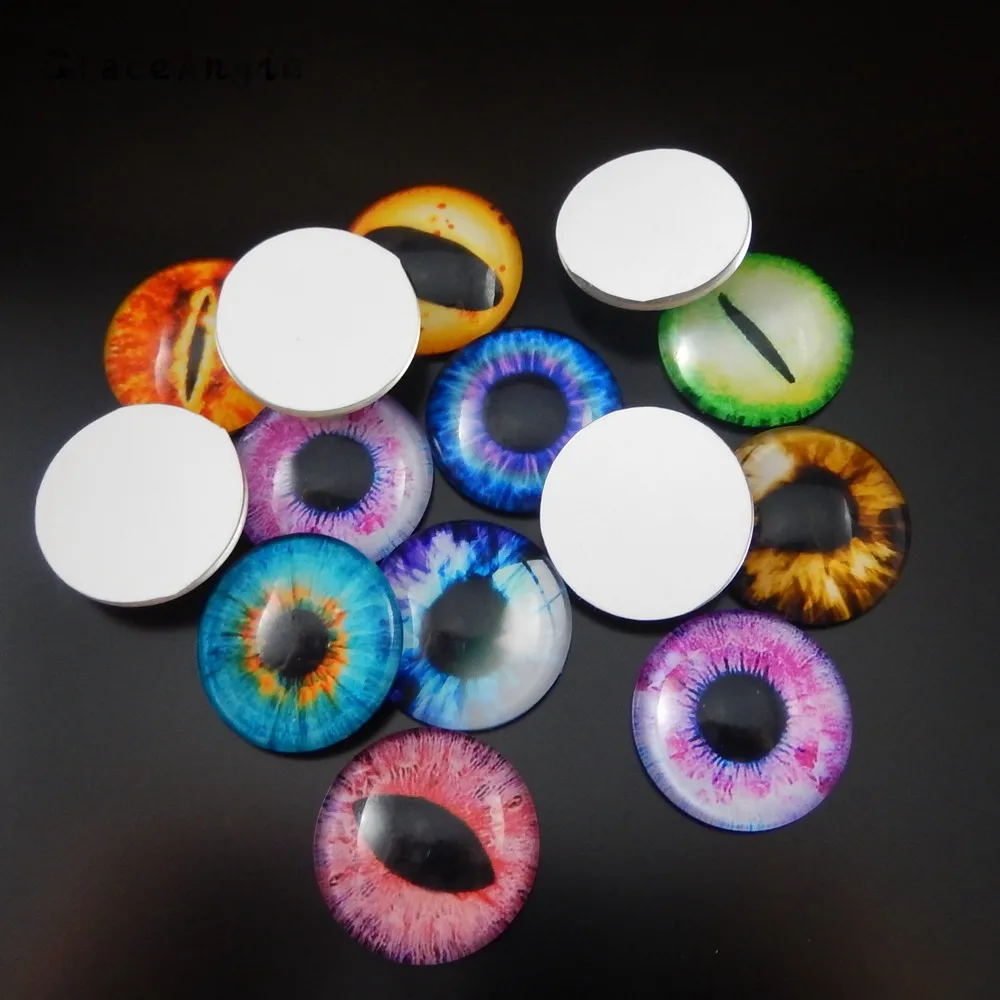 10-50PCS Glass Eyes Cabochons Round 6MM-30MM Round Dome Dragon Eye Dragon Cat Eye Toys DIY Jewelry Accessory MIX Pupil Eye Cameo