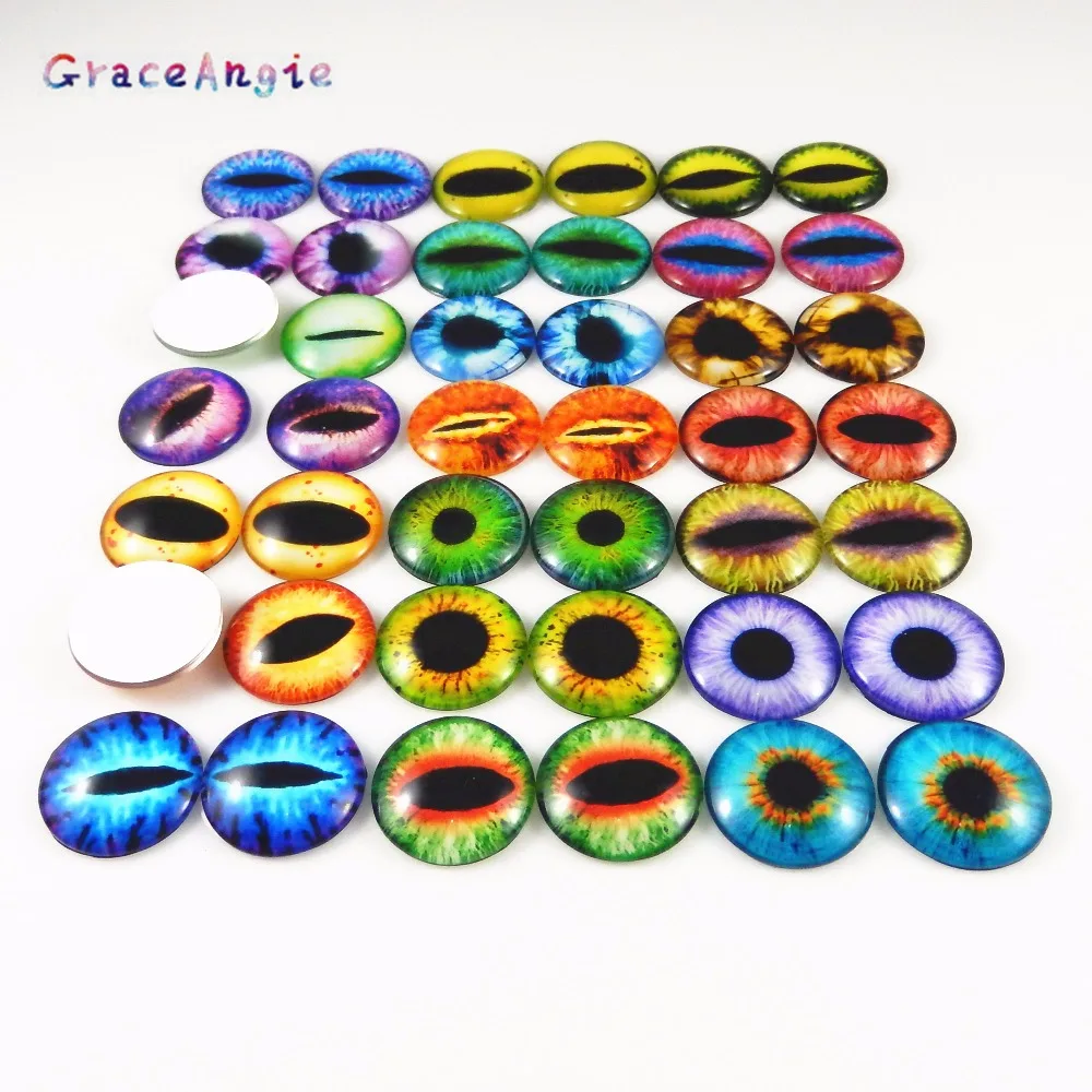 10-50PCS Glass Eyes Cabochons Round 6MM-30MM Round Dome Dragon Eye Dragon Cat Eye Toys DIY Jewelry Accessory MIX Pupil Eye Cameo