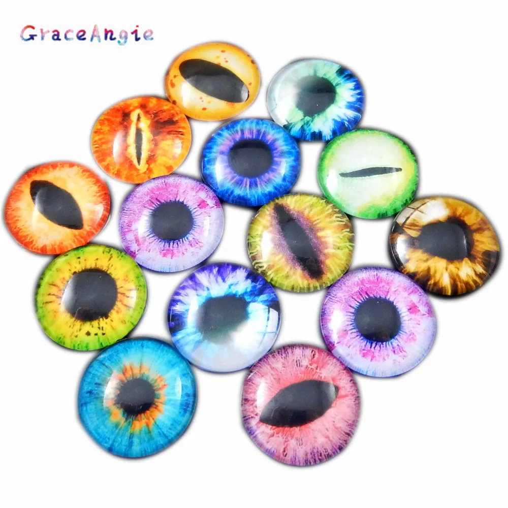 10-50PCS Glass Eyes Cabochons Round 6MM-30MM Round Dome Dragon Eye Dragon Cat Eye Toys DIY Jewelry Accessory MIX Pupil Eye Cameo