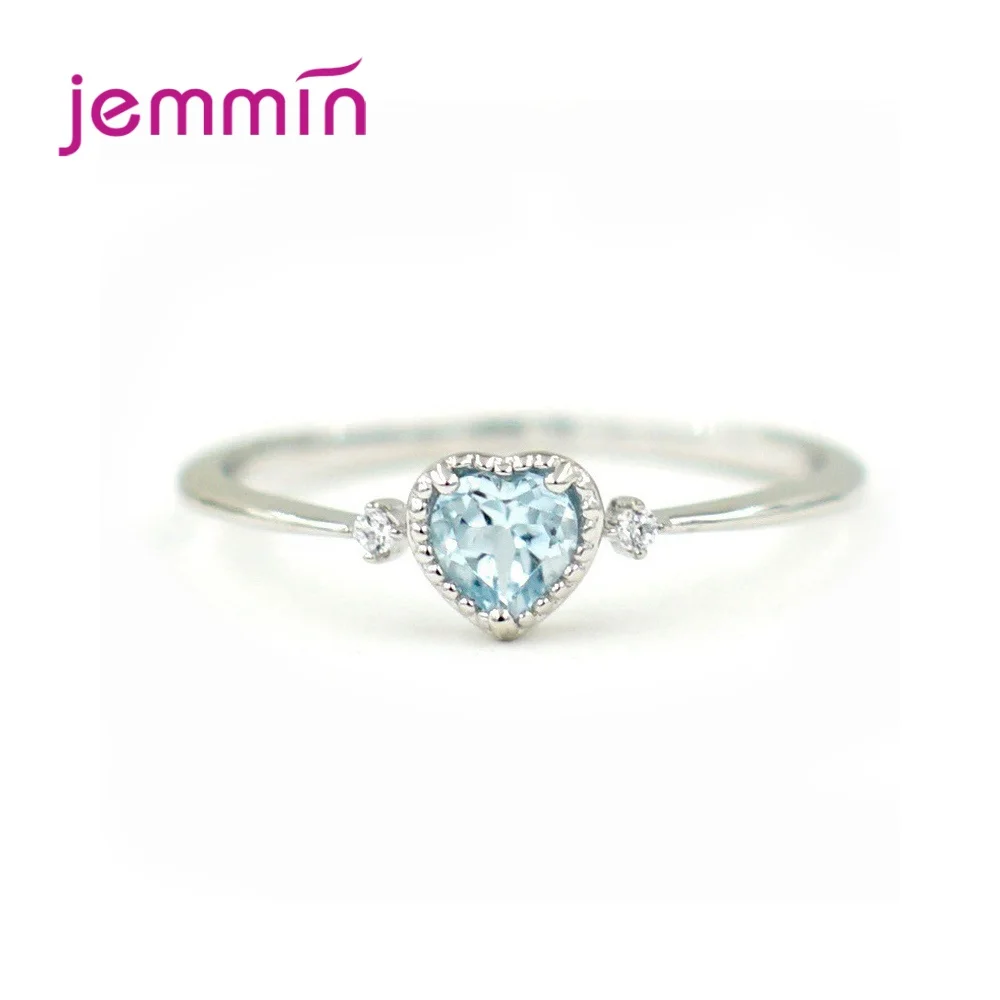 Authentic 100% 925 Sterling Silver Ring Light Blue Love Heart Romantic Finger Ring for Women Wedding Gift For Mother/Wife