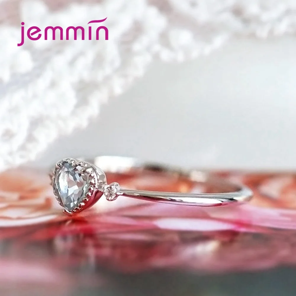 Authentic 100% 925 Sterling Silver Ring Light Blue Love Heart Romantic Finger Ring for Women Wedding Gift For Mother/Wife
