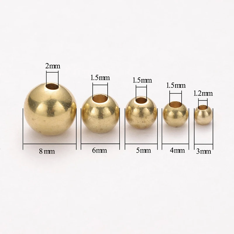 50pcs Original Brass Round Ball Space Beads 3/4/5/6/8mm Bracelets Loose Charm Bead for DIY Necklaces Jewelry Making Accessories