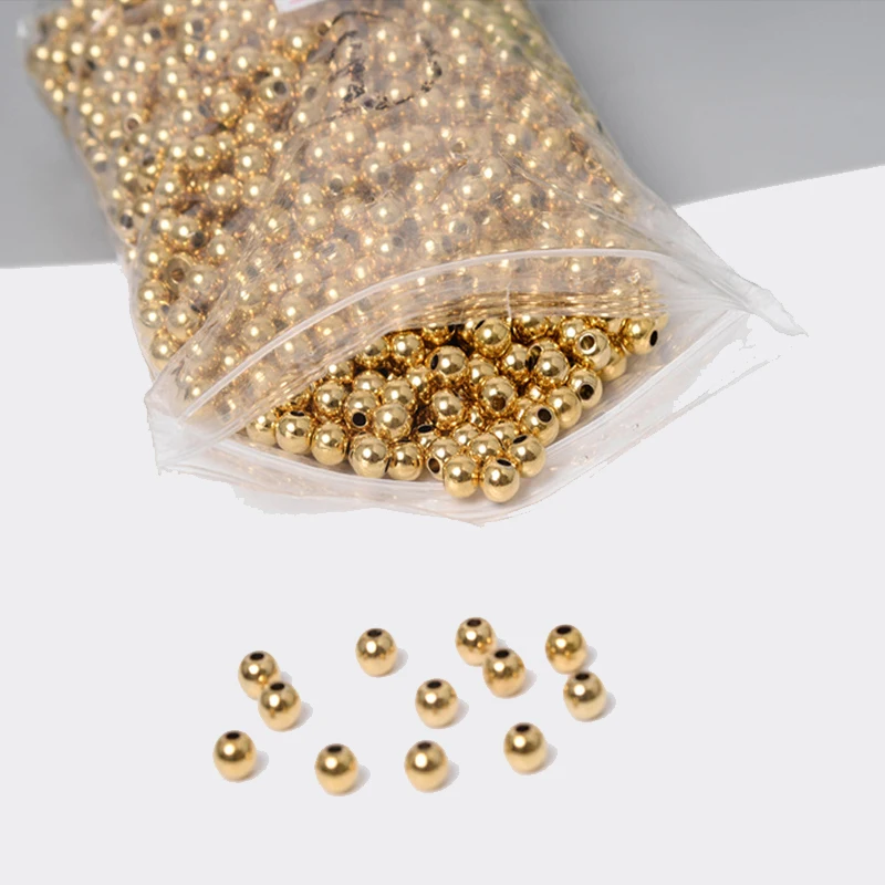 50pcs Original Brass Round Ball Space Beads 3/4/5/6/8mm Bracelets Loose Charm Bead for DIY Necklaces Jewelry Making Accessories