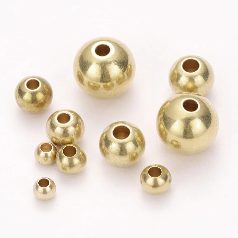 50pcs Original Brass Round Ball Space Beads 3/4/5/6/8mm Bracelets Loose Charm Bead for DIY Necklaces Jewelry Making Accessories