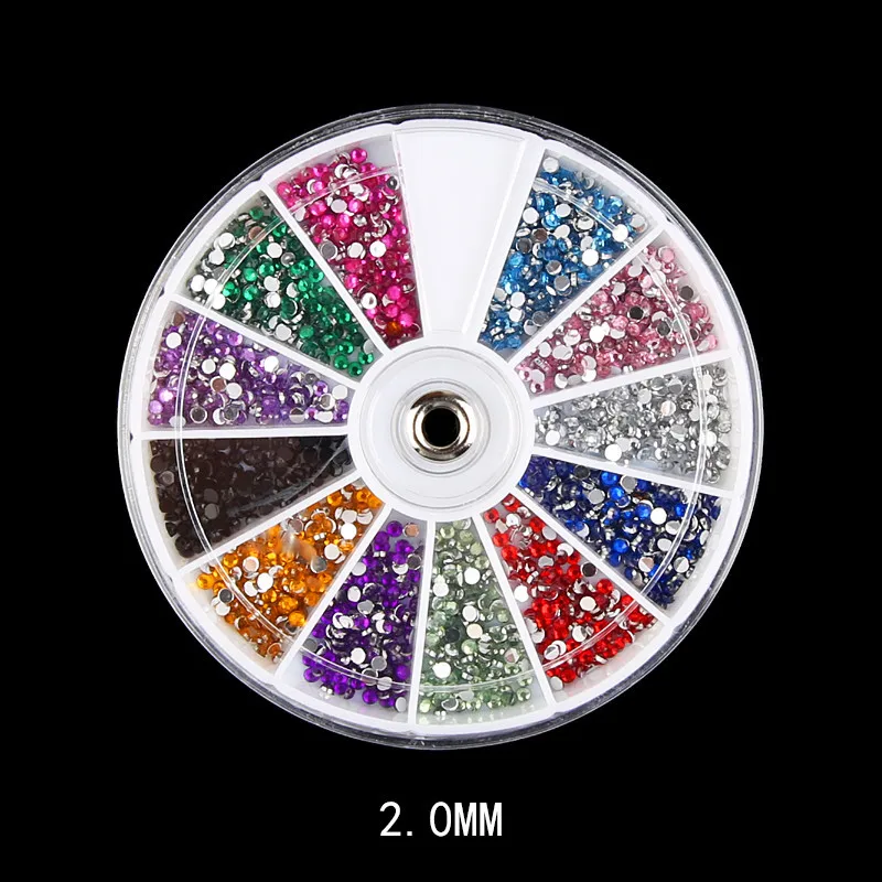 Mixed 12 Color 1.5MM,2MM,3MM Shining Stone 3d Nail Rhinestones Small Beads Manicure DIY Nail Art Decoration In Wheel Accessories