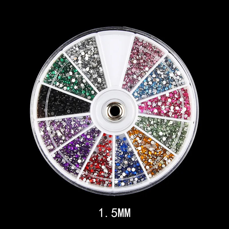 Mixed 12 Color 1.5MM,2MM,3MM Shining Stone 3d Nail Rhinestones Small Beads Manicure DIY Nail Art Decoration In Wheel Accessories