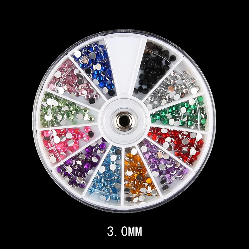 Mixed 12 Color 1.5MM,2MM,3MM Shining Stone 3d Nail Rhinestones Small Beads Manicure DIY Nail Art Decoration In Wheel Accessories
