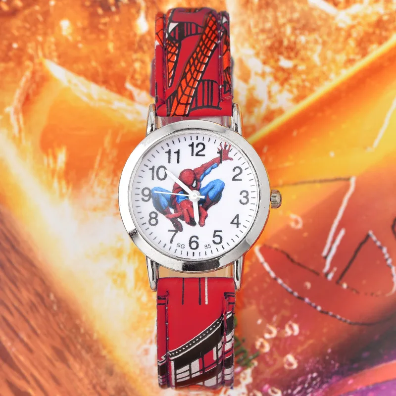 Disney SpiderMan Watch Cute Cartoon Watch Kids Watches Boys Christmas Gift Leather Quartz Watch