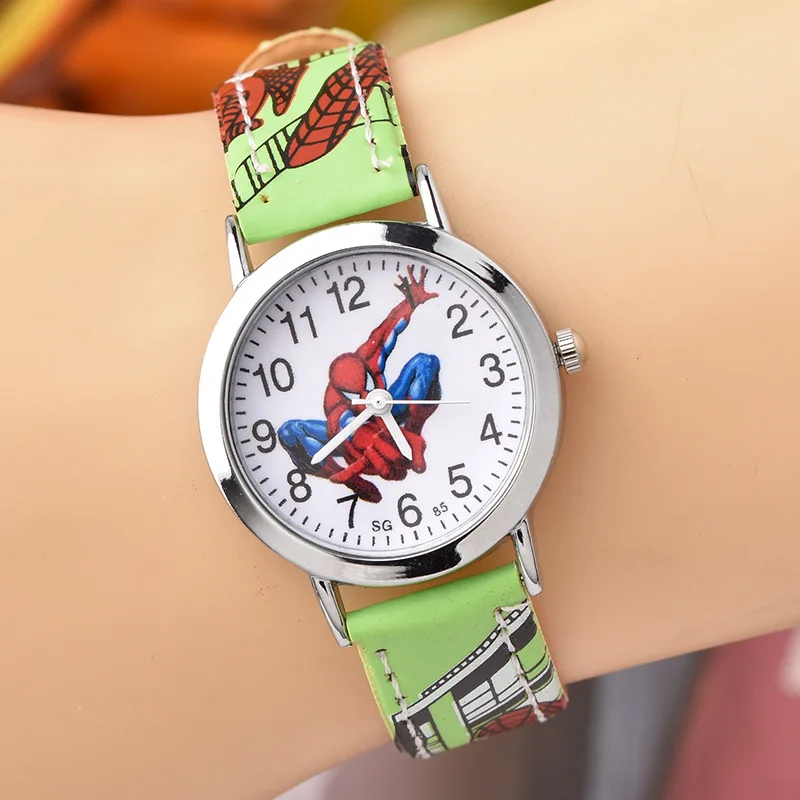 Disney SpiderMan Watch Cute Cartoon Watch Kids Watches Boys Christmas Gift Leather Quartz Watch
