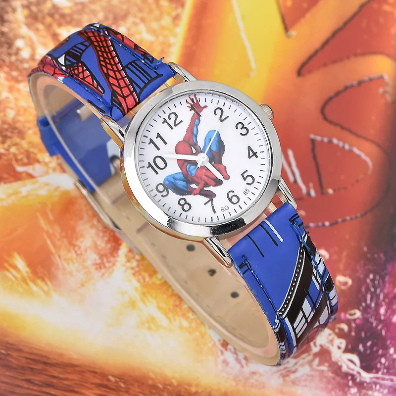 Disney SpiderMan Watch Cute Cartoon Watch Kids Watches Boys Christmas Gift Leather Quartz Watch
