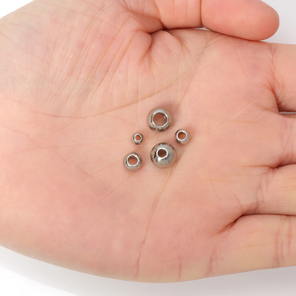 100pcs 2 Mm-12 mm Stainless Steel Beads European Ball Metal Big Hole Spacer Beads for Jewelry Making DIY Bracelet Necklace