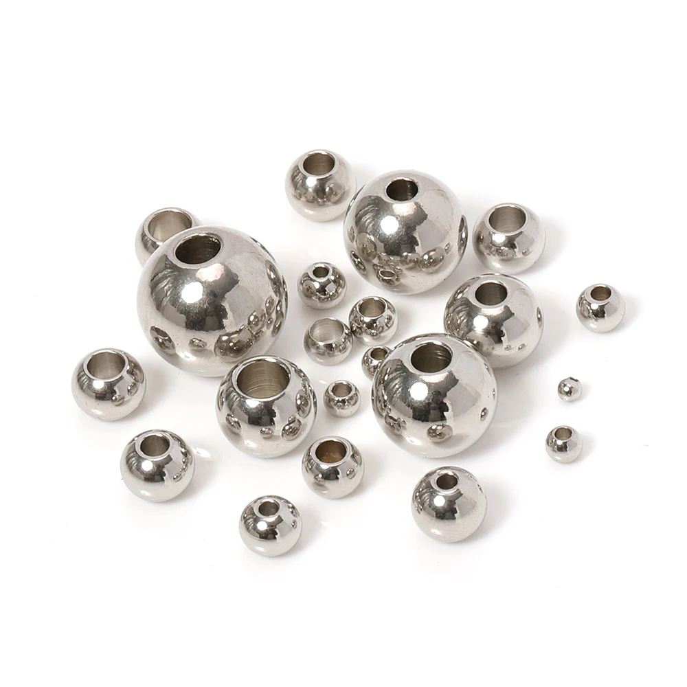 100pcs 2 Mm-12 mm Stainless Steel Beads European Ball Metal Big Hole Spacer Beads for Jewelry Making DIY Bracelet Necklace