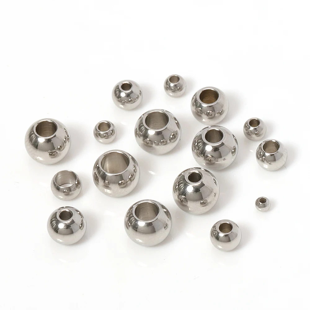 100pcs 2 Mm-12 mm Stainless Steel Beads European Ball Metal Big Hole Spacer Beads for Jewelry Making DIY Bracelet Necklace