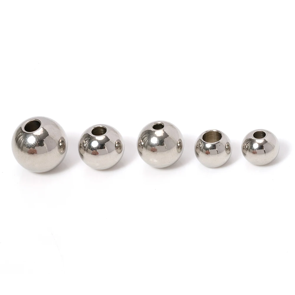 100pcs 2 Mm-12 mm Stainless Steel Beads European Ball Metal Big Hole Spacer Beads for Jewelry Making DIY Bracelet Necklace