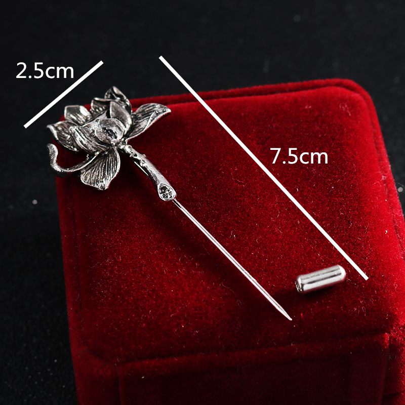 Ancient Personality Lotus Flower Brooch Shirt Lapel Pin Suit Corsage Long Needle Pins and Brooches for Women and Men Accessories