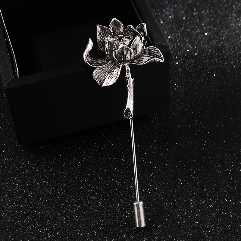 Ancient Personality Lotus Flower Brooch Shirt Lapel Pin Suit Corsage Long Needle Pins and Brooches for Women and Men Accessories
