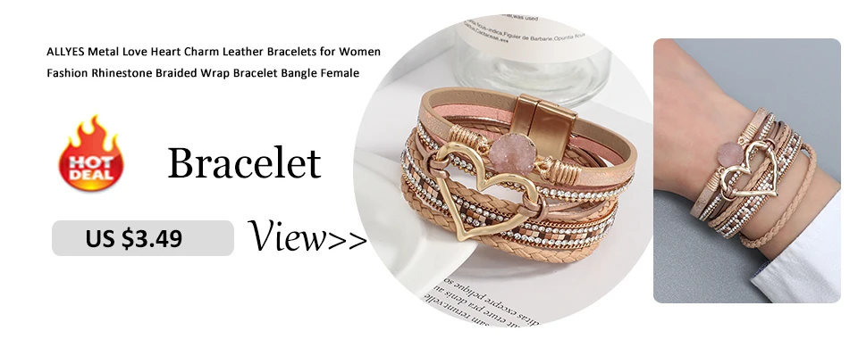 ALLYES Women Leather Bracelet Czech Crystal Vintage Boho Multiple Layered Bohemian Double Wrap Bracelet Men Femme Jewelry Gifts