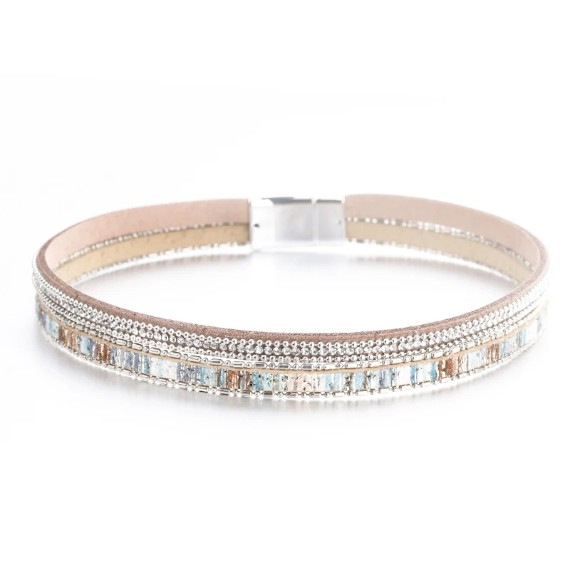 ALLYES Women Leather Bracelet Czech Crystal Vintage Boho Multiple Layered Bohemian Double Wrap Bracelet Men Femme Jewelry Gifts