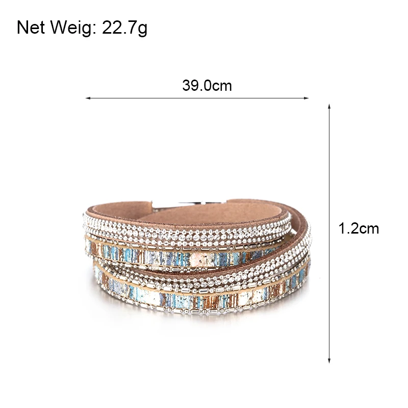 ALLYES Women Leather Bracelet Czech Crystal Vintage Boho Multiple Layered Bohemian Double Wrap Bracelet Men Femme Jewelry Gifts