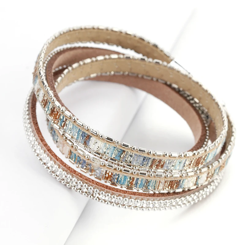 ALLYES Women Leather Bracelet Czech Crystal Vintage Boho Multiple Layered Bohemian Double Wrap Bracelet Men Femme Jewelry Gifts