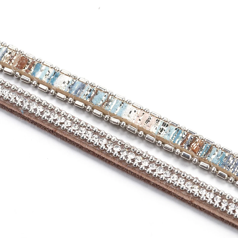 ALLYES Women Leather Bracelet Czech Crystal Vintage Boho Multiple Layered Bohemian Double Wrap Bracelet Men Femme Jewelry Gifts
