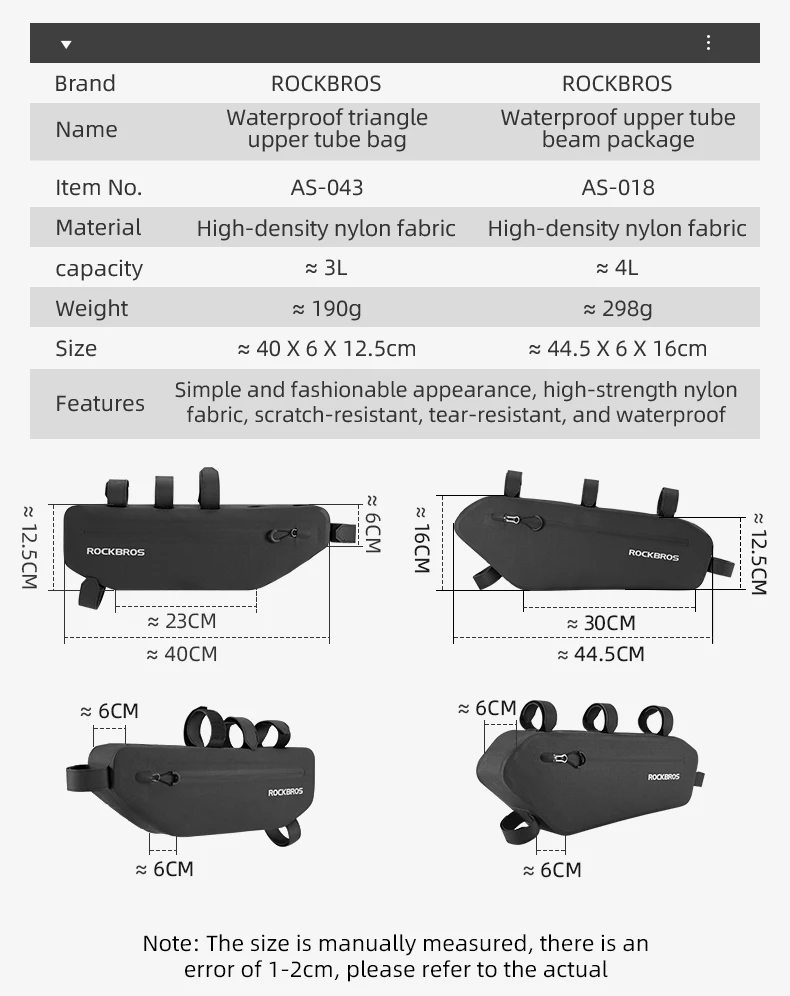 ROCKBROS Cycling Bicycle Bags Top Tube Front Frame Bag Waterproof MTB Road Triangle Pannier Dirt-resistant Bike Accessories Bags